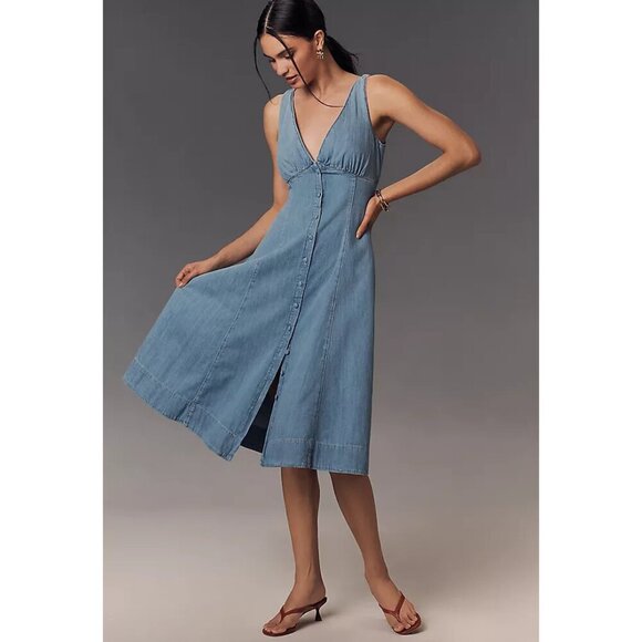 REFORMATION Sebastien Denim Midi Dress in Savannah Size US 12 - Picture 2 of 10